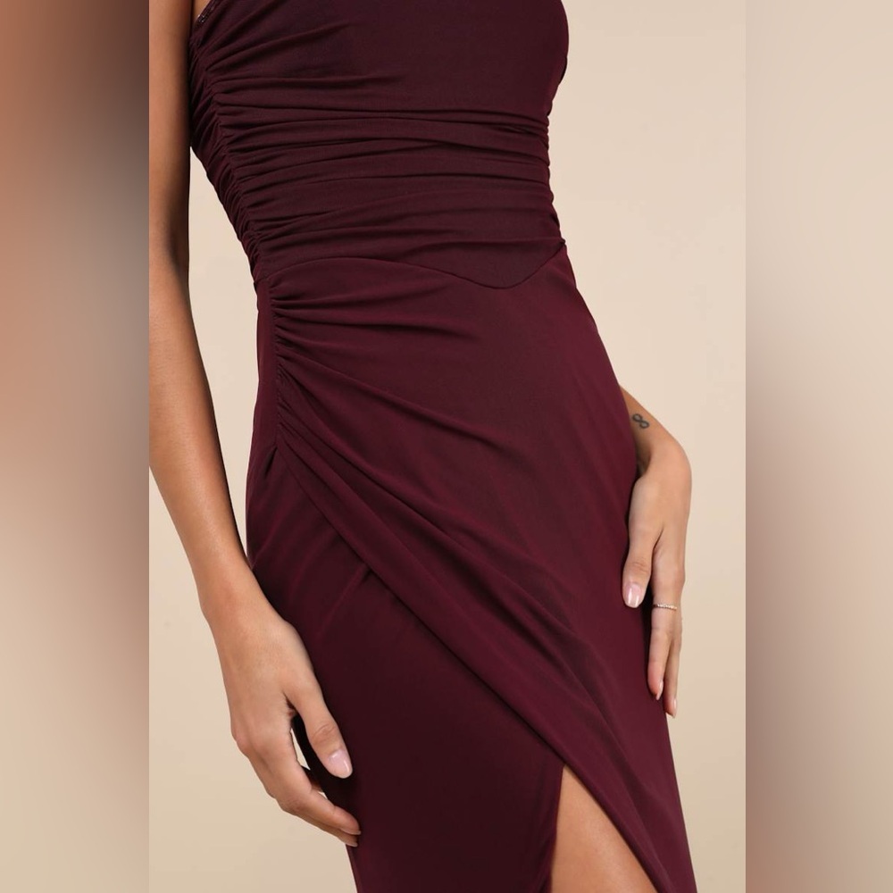Lulu’s Epitome of Allure Purple Mesh Strapless Ruched Tulip Maxi Dress Small - Picture 4 of 7